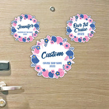 Load image into Gallery viewer, Round Customizable - Pink and Blue Nautical Wreath with Shells and Flowers - Awesome Cruise Magnet - Custom