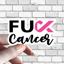 Load image into Gallery viewer, F*Ck Cancer FU Cancer Ribbon Fuck Cancer Sticker with Cute Cursive Writing - Several Ribbon Colors