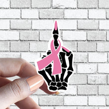 Load image into Gallery viewer, F Cancer Long Nails Middle Finger Skeleton Hand Fuck Cancer Sticker - Several Ribbon Colors