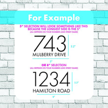 Load image into Gallery viewer, Serif Old Fashioned Mailbox Numbers Design Mailbox Decal and Street Name Vinyl Decal