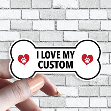 Load image into Gallery viewer, ANY DOG Custom Dog Bone - I love my Dog STICKER Black and White Heart and Paw - Dog, Dogs, Granddog, Granddogs, Grandpups, Grandpup