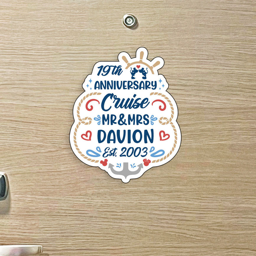 Inspired - DCL Mickey & Minnie- Anniversary Cruise Mr/Mrs/"The" Family Name Trip w/ Anchor - Custom Cruise Magnet