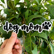 Load image into Gallery viewer, Dog Mom with Paw Line STICKER Dog Mama Cute Cursive Text Modern Cute Design- Black and White Sticker
