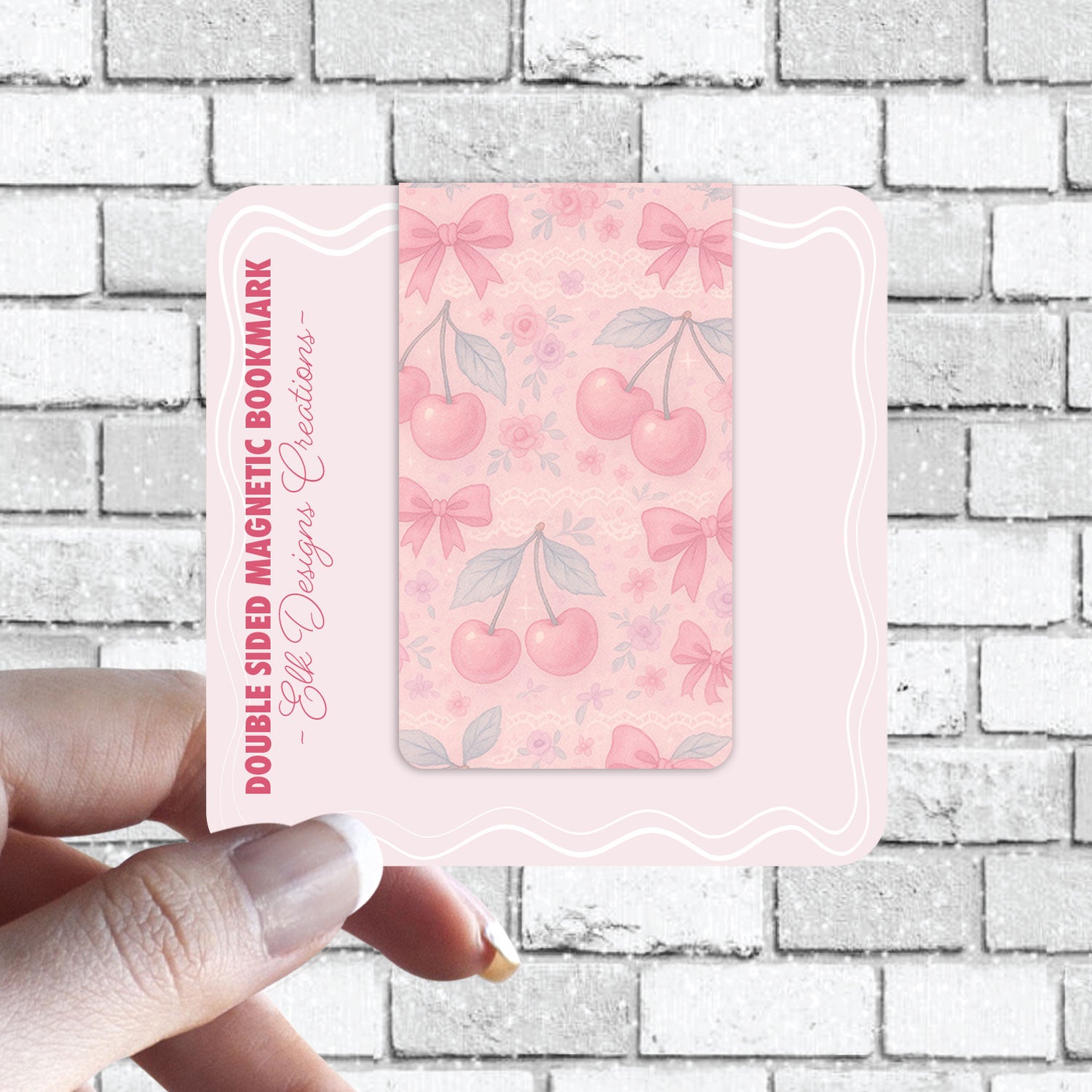 Cutesy Coquette Pink Magnetic Bookmark - Cherry, Bows, Florals, Gingham - Available in Holographic - 1pc