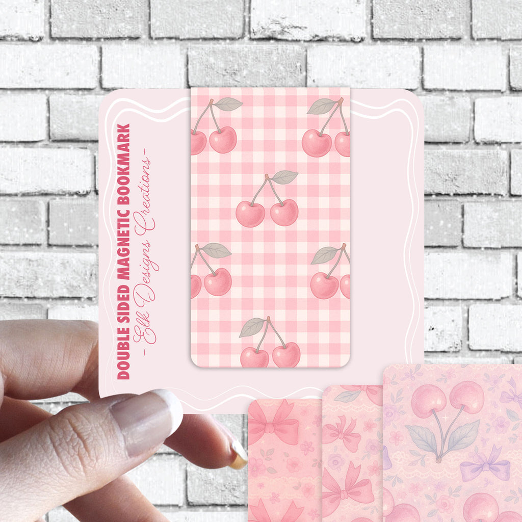 Cutesy Coquette Pink Magnetic Bookmark - Cherry, Bows, Florals, Gingham - Available in Holographic - 1pc