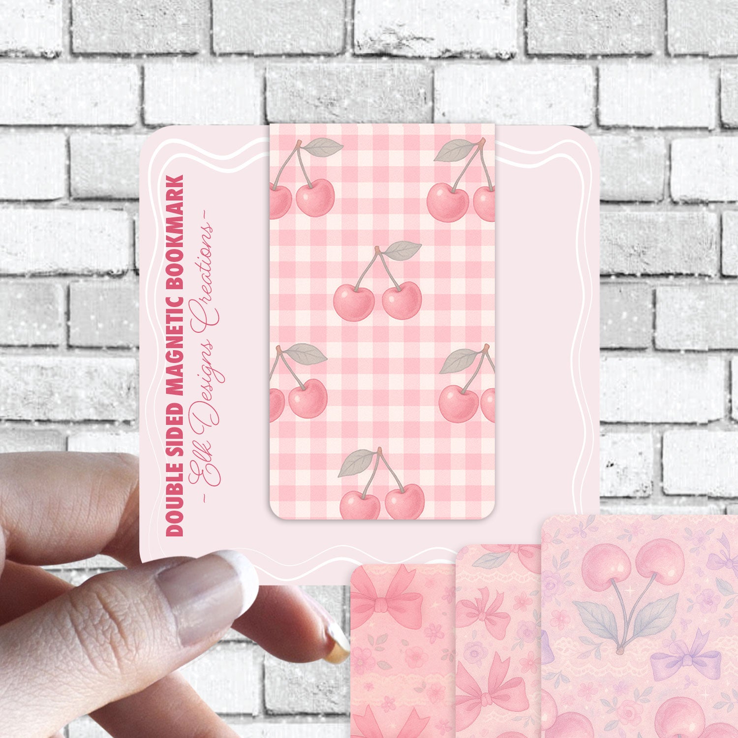 Cutesy Coquette Pink Magnetic Bookmark - Cherry, Bows, Florals, Gingham - Available in Holographic - 1pc