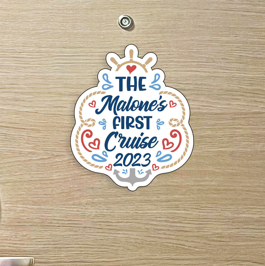 Custom Name - Family Name - First Cruise 2023 Trip w/ Anchor & Hearts - Custom Cruise Magnet