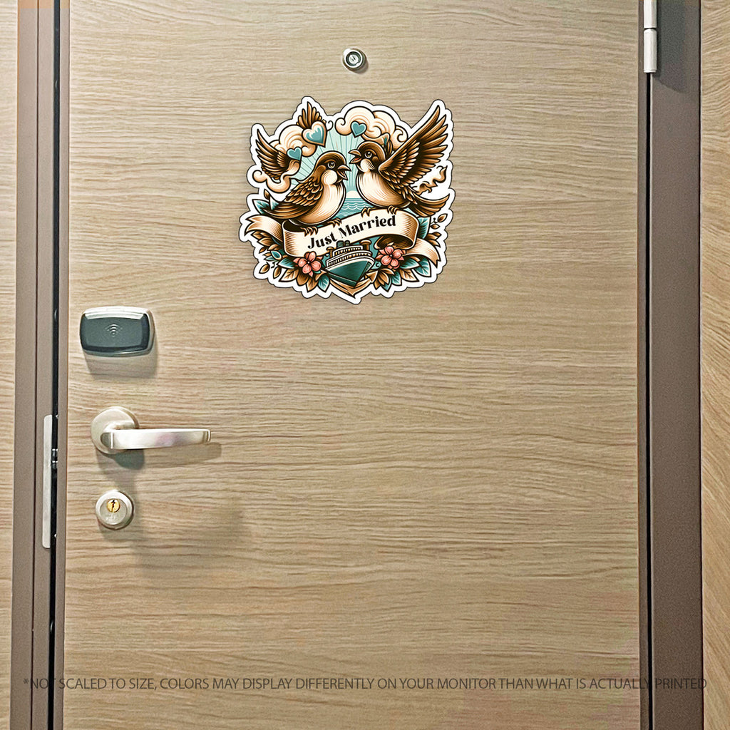 Love Birds Cruise MAGNET w/ Sailor Style Tattoo Cruise Theme- Several Sayings Available (Newlyweds, Honeymooners)