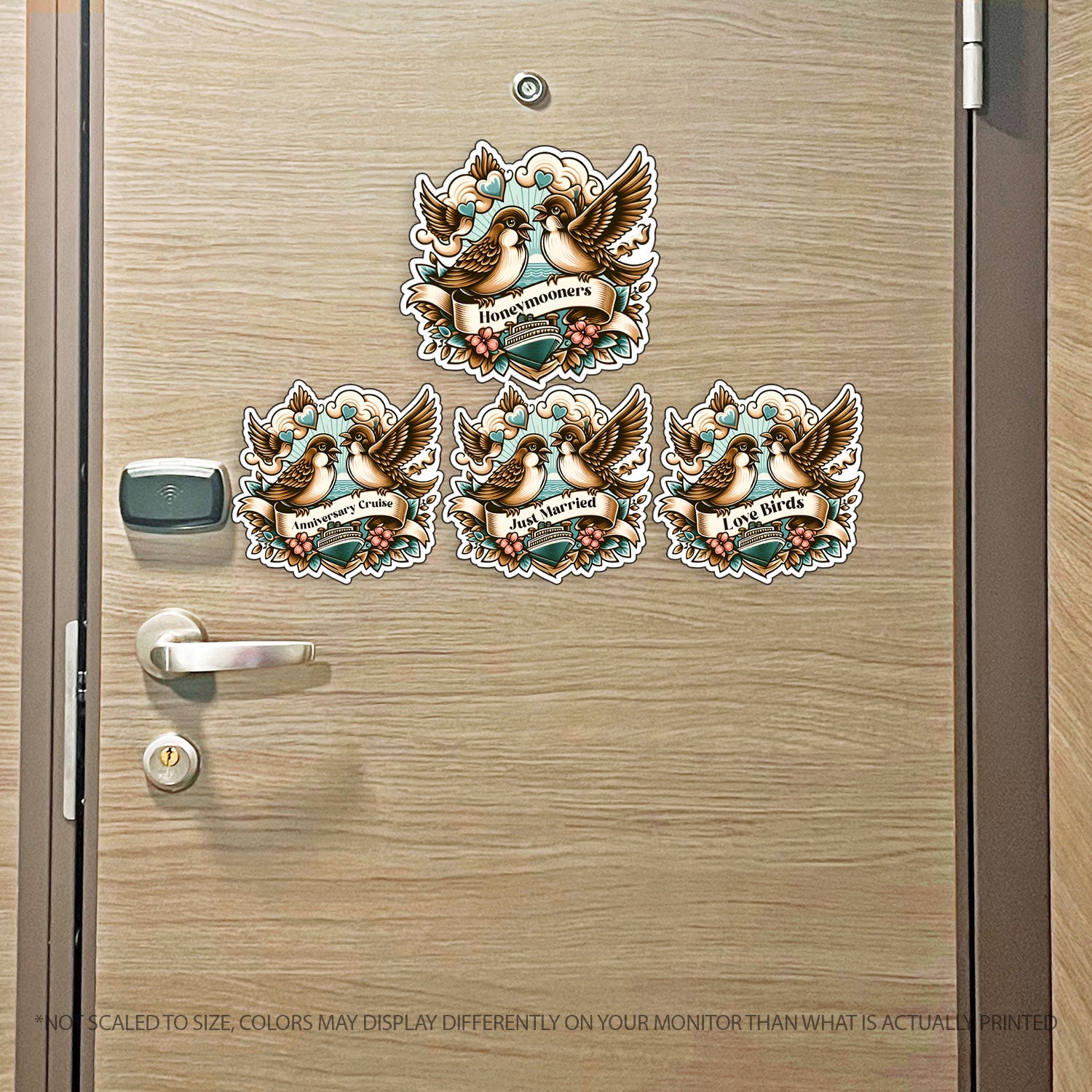 Love Birds Cruise MAGNET w/ Sailor Style Tattoo Cruise Theme- Several Sayings Available (Newlyweds, Honeymooners)