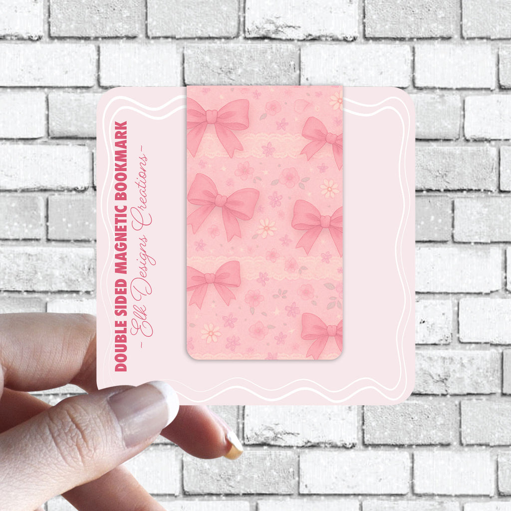 Cutesy Coquette Pink Magnetic Bookmark - Cherry, Bows, Florals, Gingham - Available in Holographic - 1pc