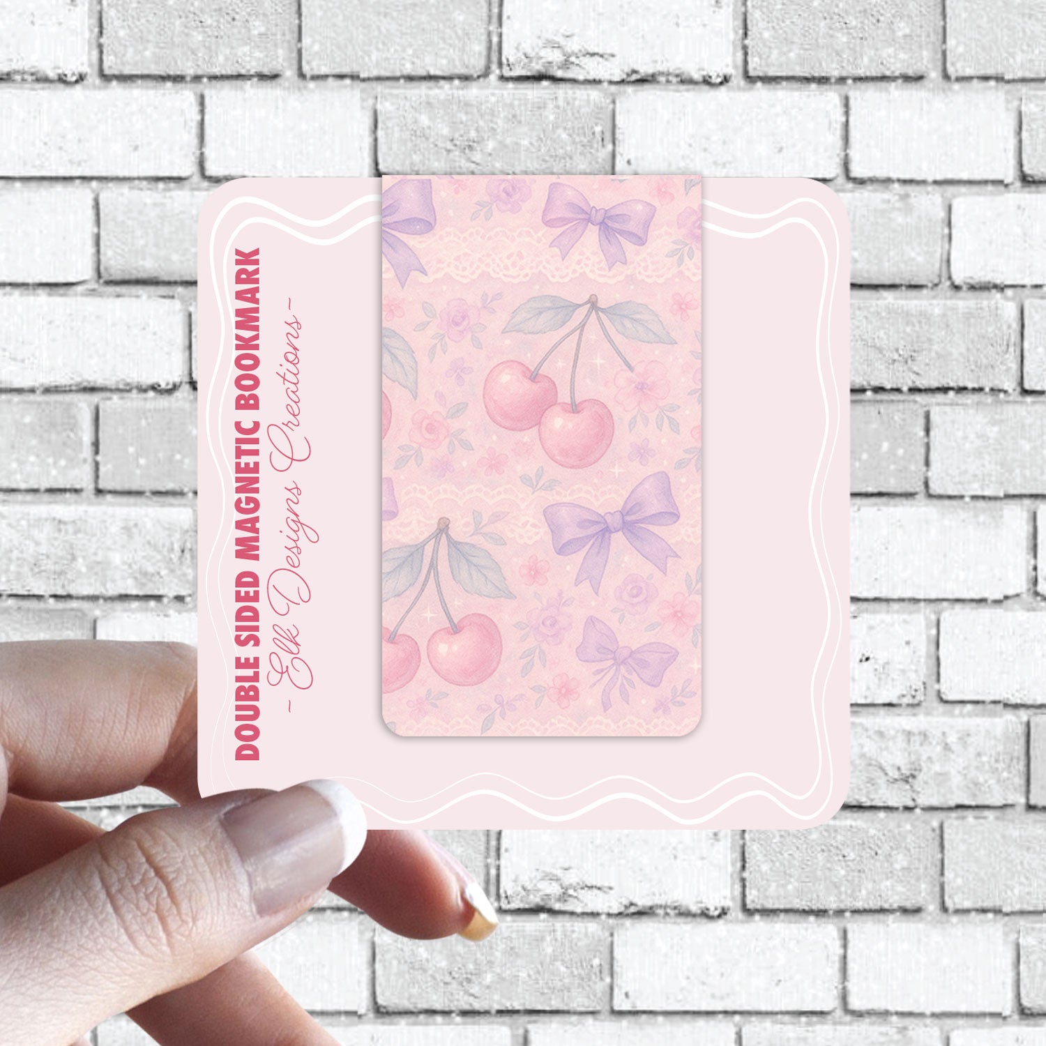 Cutesy Coquette Pink Magnetic Bookmark - Cherry, Bows, Florals, Gingham - Available in Holographic - 1pc