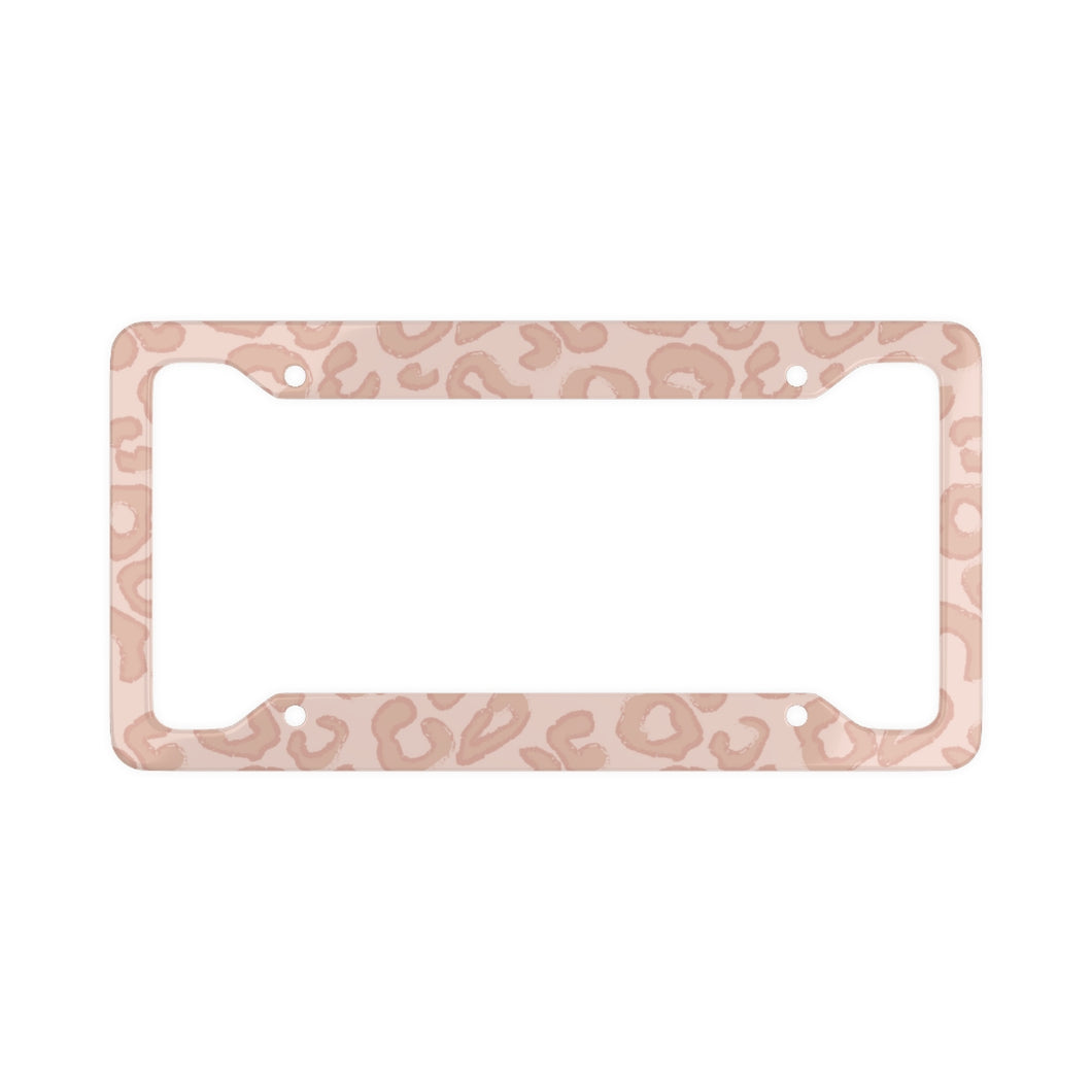 Cheetah Leopard Pattern Print License Plate Frame - Pink Nude