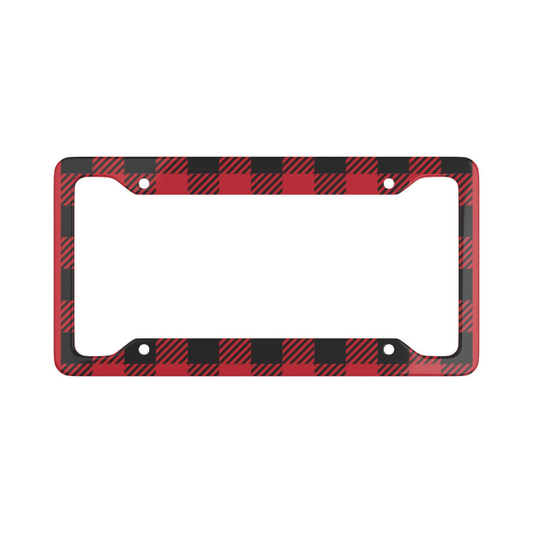 Plaid Flannel Square Pattern Lumberjack Christmas License Plate Frame - Red and Black