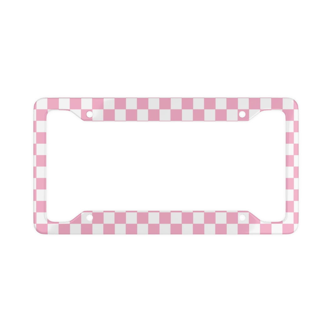 Checkers Checkered Pattern Boxes Squares License Plate Frame - Pink and White