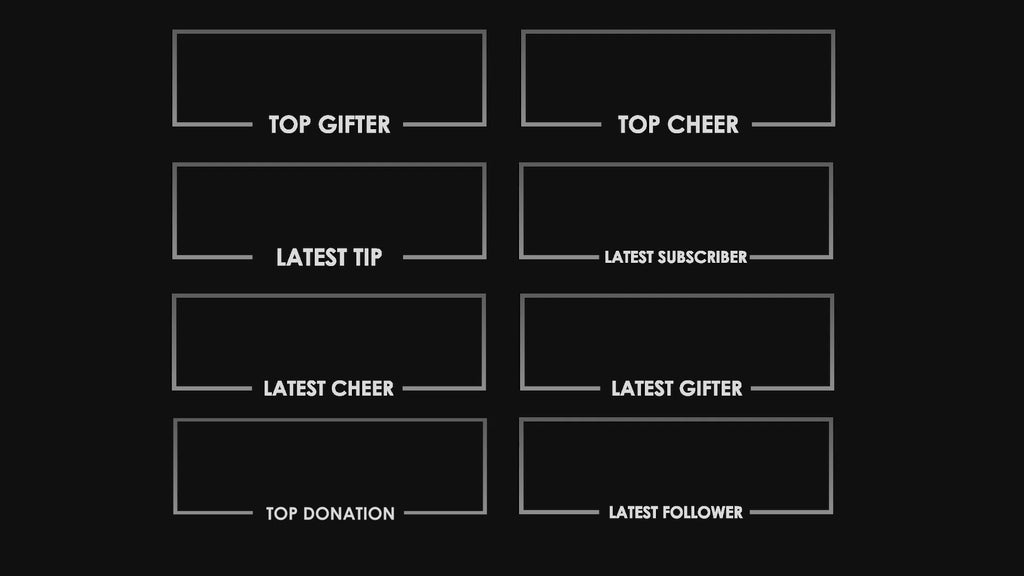 ANIMATED TWITCH STREAM LABELS Black White Gradient - Set of 8
