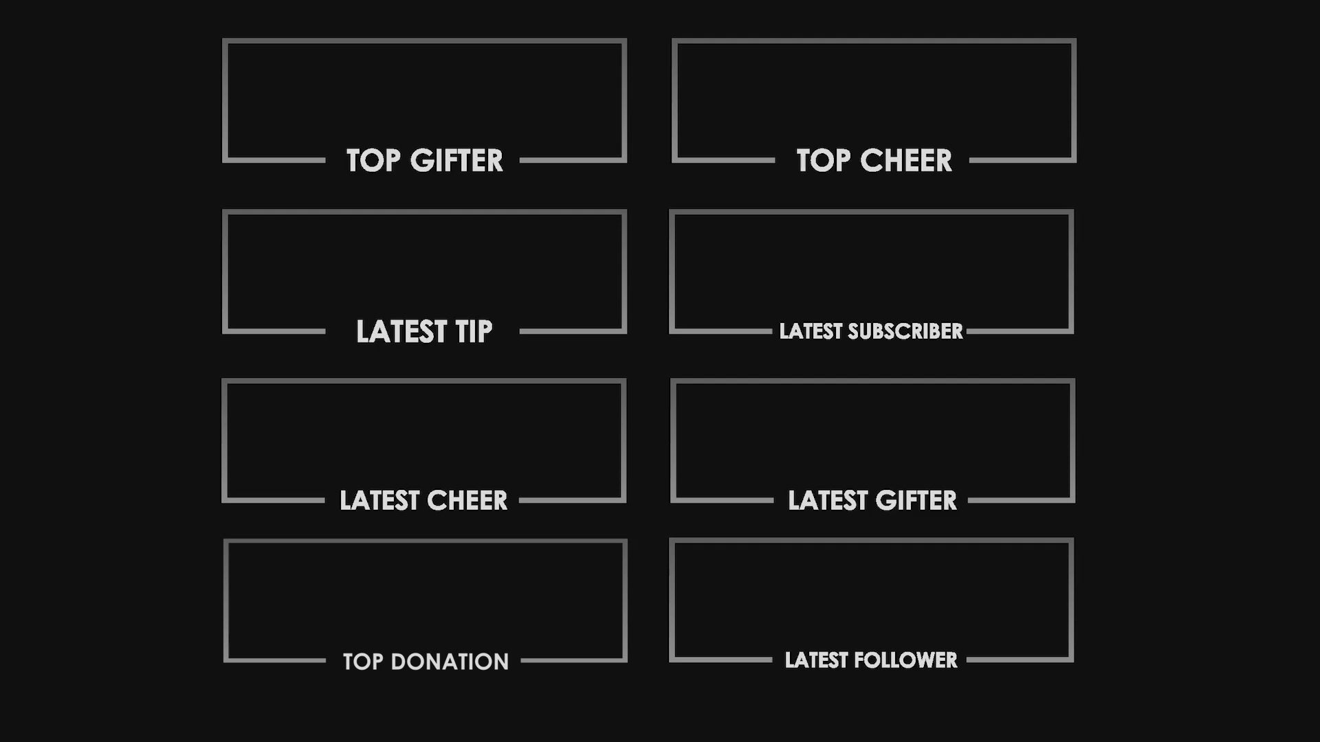 ANIMATED TWITCH STREAM LABELS Black White Gradient - Set of 8