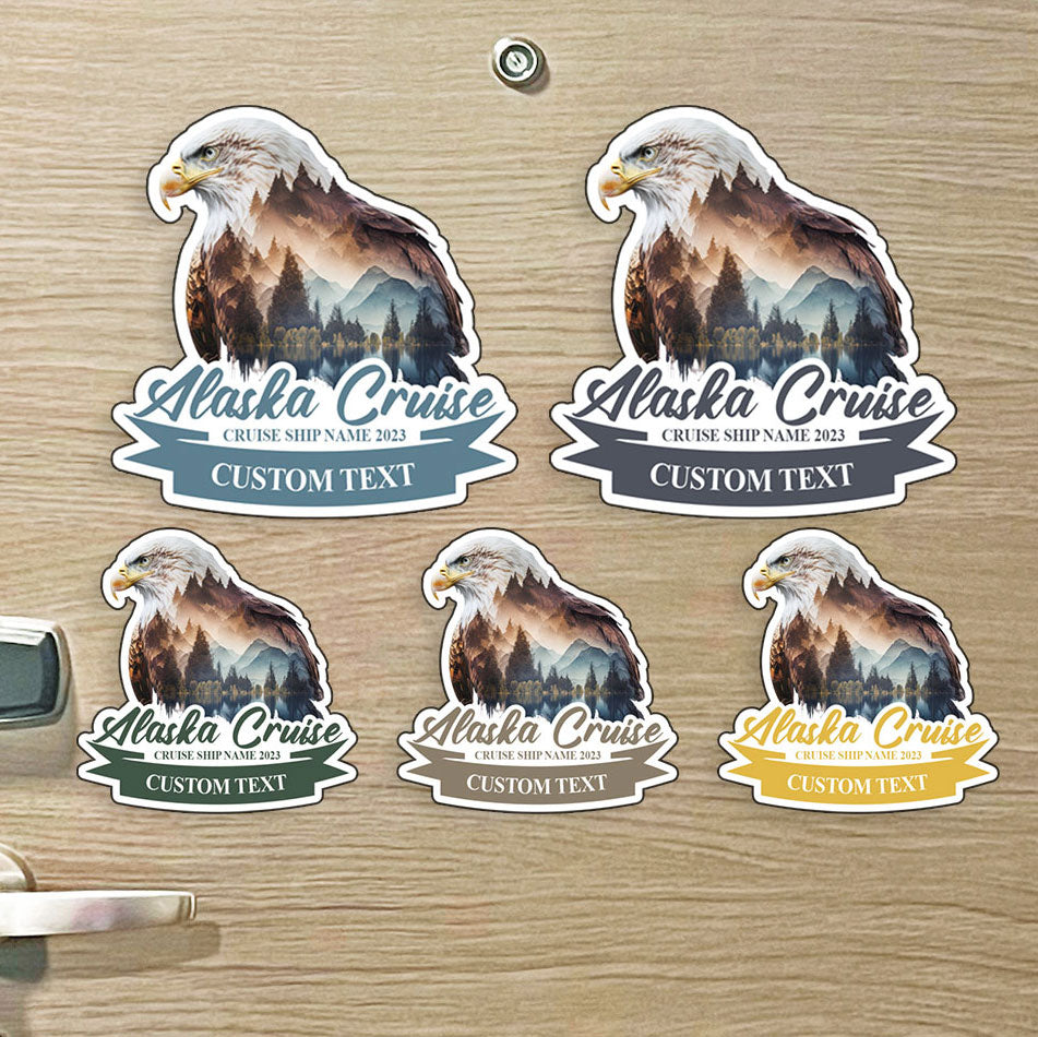 Custom Alaska Cruise - Alaska Landscape w/ Eagle - Custom Name and Ship Name - Custom Cruise Magnet - Several Colors