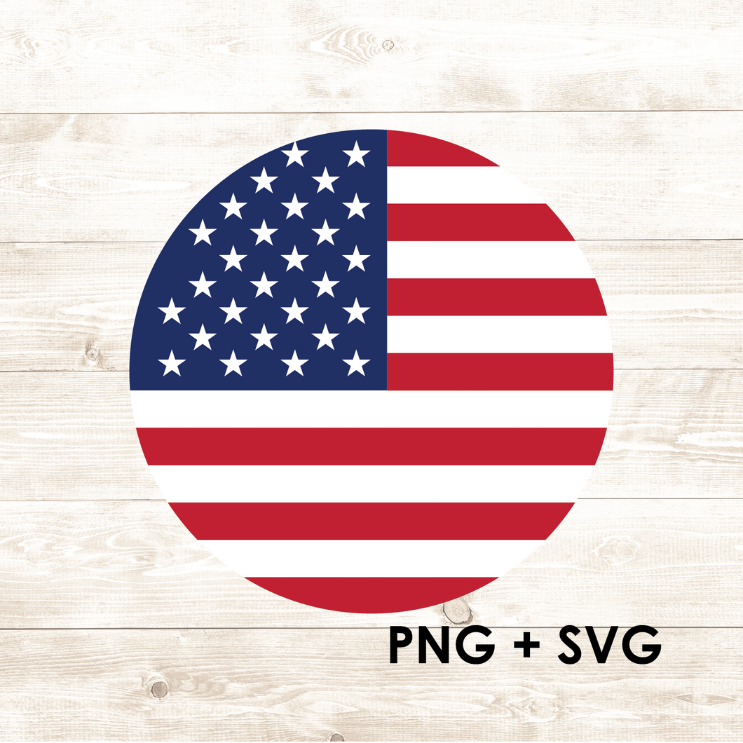 Round American Flag - Perfect for Buttons - SVG + PNG - Digital Download-Digital Download-Too Sweet SVGs