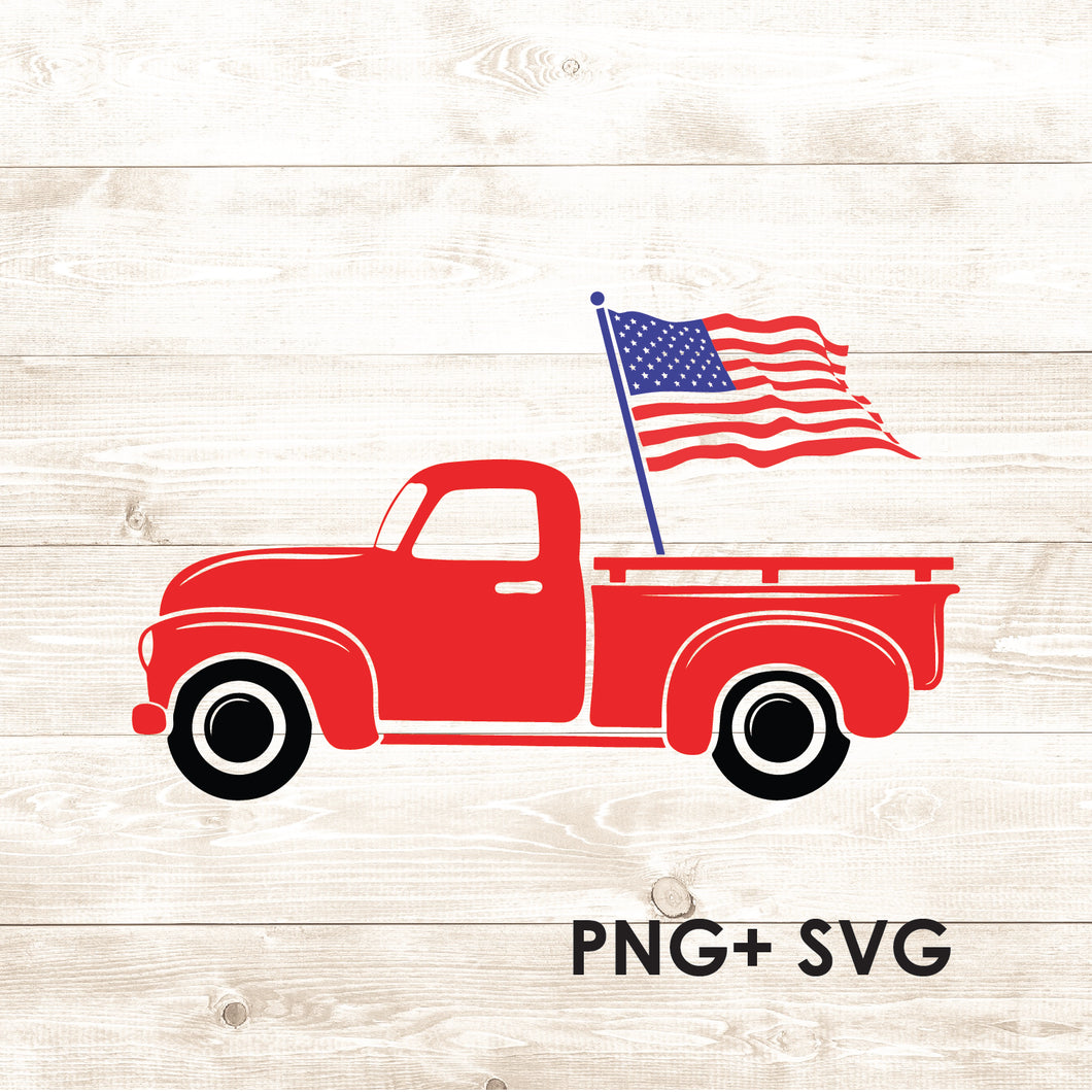 Red Truck - American Flag - SVG + PNG - Digital Download-Digital Download-Too Sweet SVGs