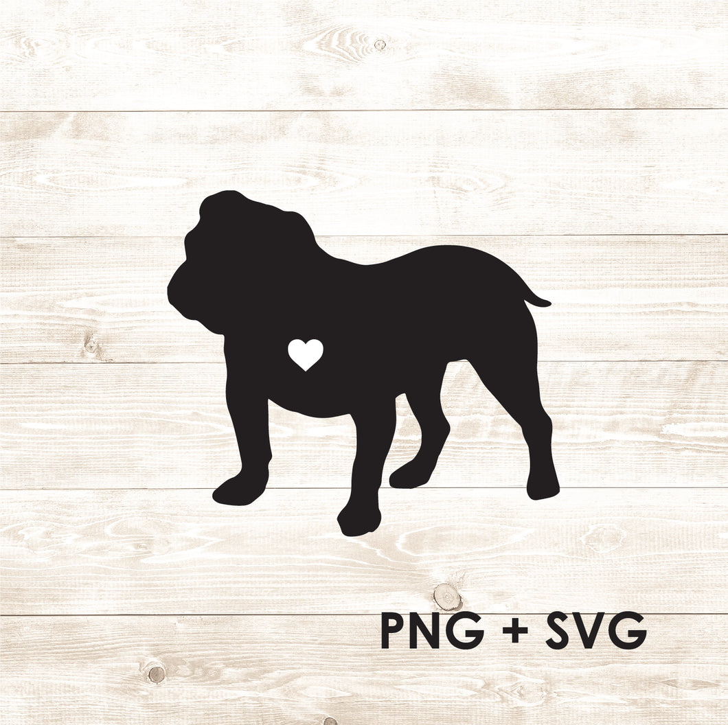 Bulldog - Bulldog Dog Heart- SVG + PNG - Digital Download