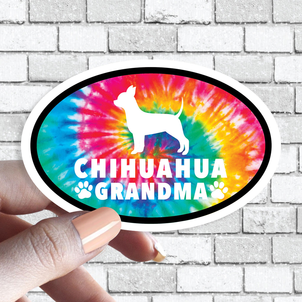 Dog Grandma - ANY Dog Tie Dye Oval Sticker (Pick ANY Dog)- Dog Grandparent - Dog Grandmas, Mama, Tita, Abuela, Granny