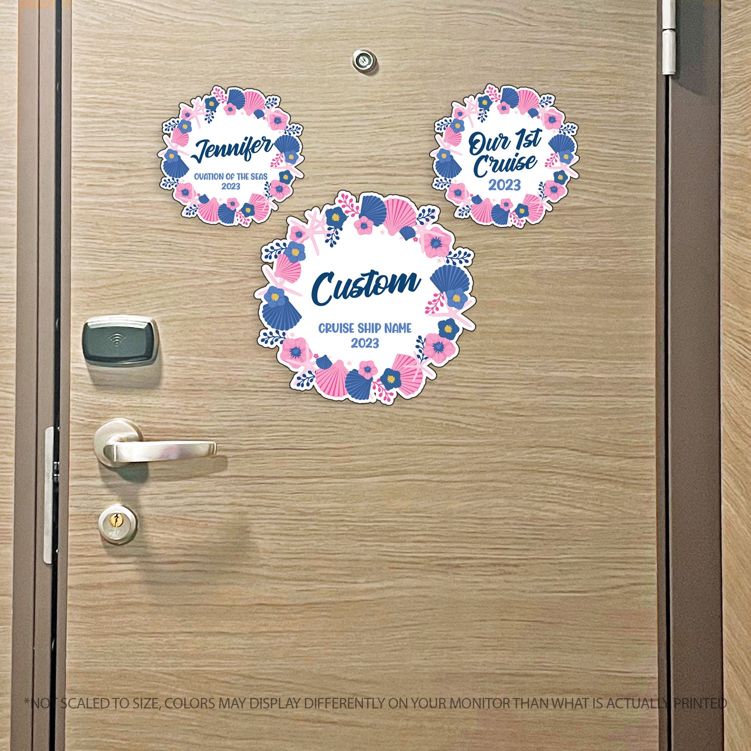 Round Customizable - Pink and Blue Nautical Wreath with Shells and Flowers - Awesome Cruise Magnet - Custom