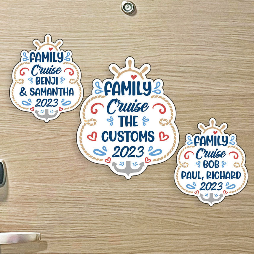 Custom Family Name Trip w/ Anchor & Hearts - Custom Cruise Magnet - Several Colors