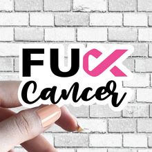 Load image into Gallery viewer, F*Ck Cancer FU Cancer Ribbon Fuck Cancer Sticker with Cute Cursive Writing - Several Ribbon Colors
