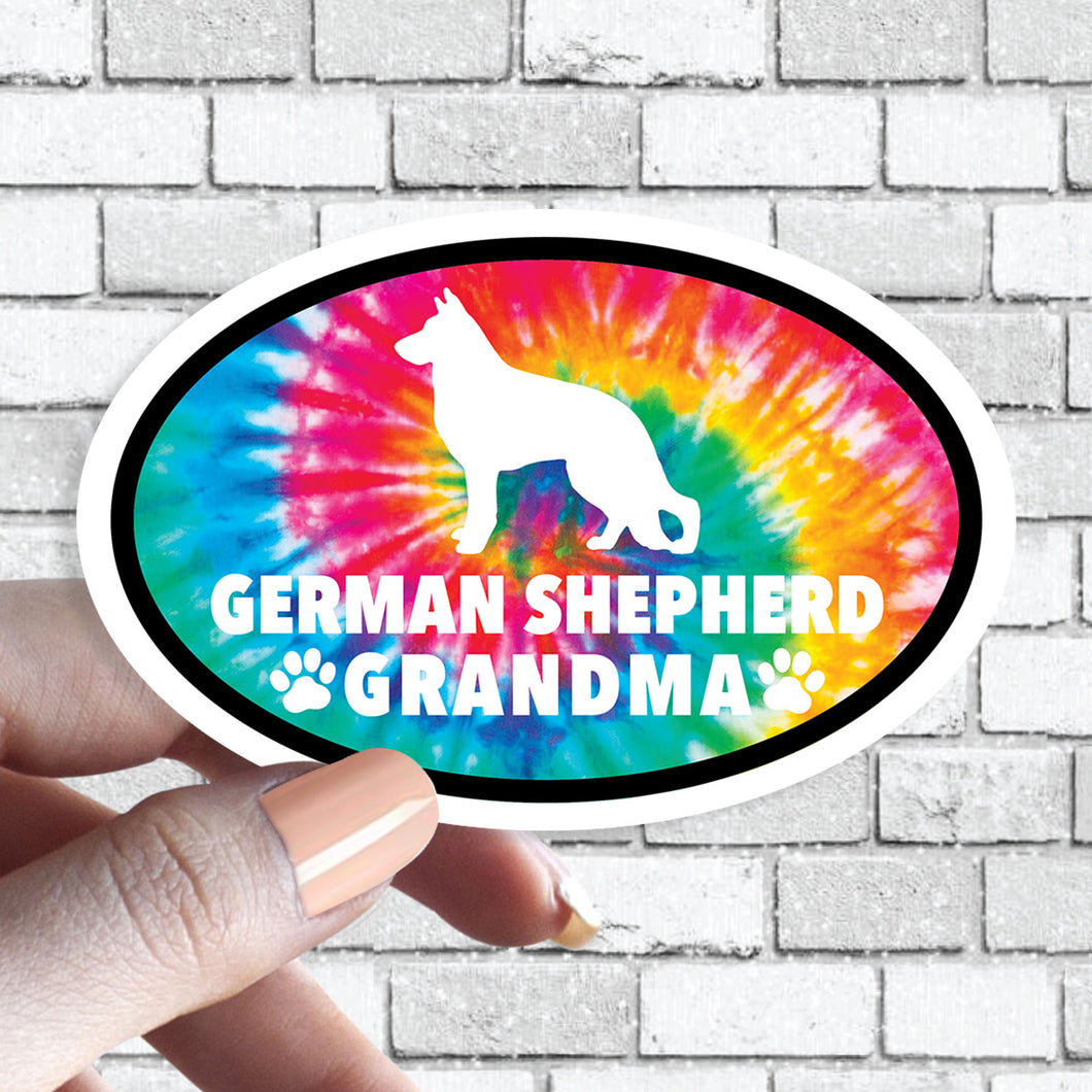 Dog Grandma - ANY Dog Tie Dye Oval Sticker (Pick ANY Dog)- Dog Grandparent - Dog Grandmas, Mama, Tita, Abuela, Granny