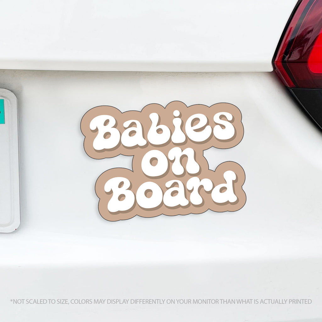 Retro Baby On Board Caution Magnet Groovy Text - Several Colors Available