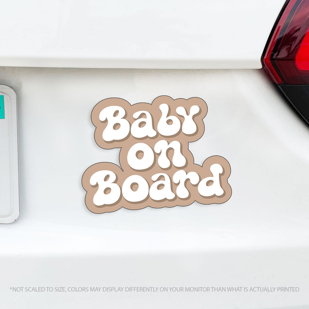 Retro Baby On Board Caution Magnet Groovy Text - Several Colors Available