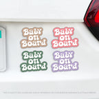 Retro Baby On Board Caution Magnet Groovy Text - Several Colors Available