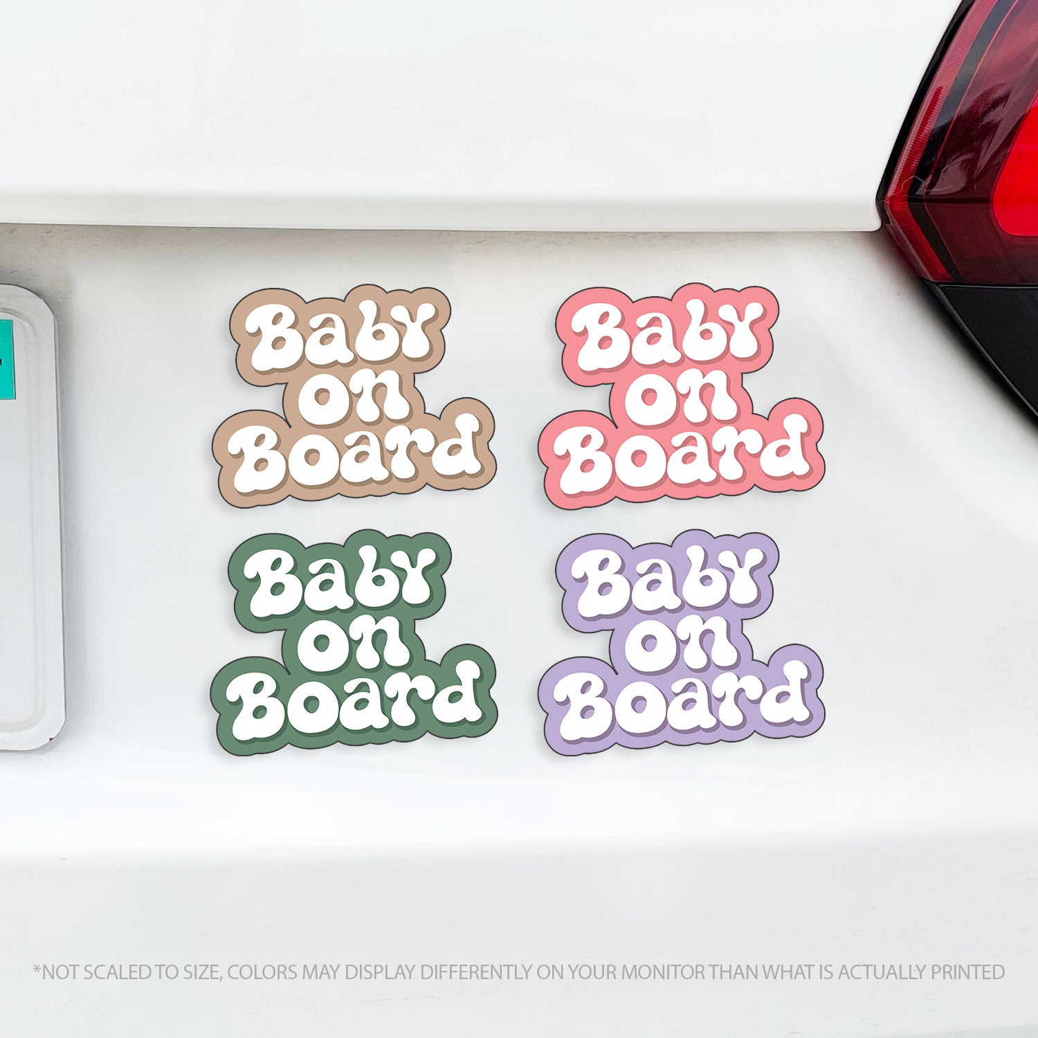 Retro Baby On Board Caution Magnet Groovy Text - Several Colors Available