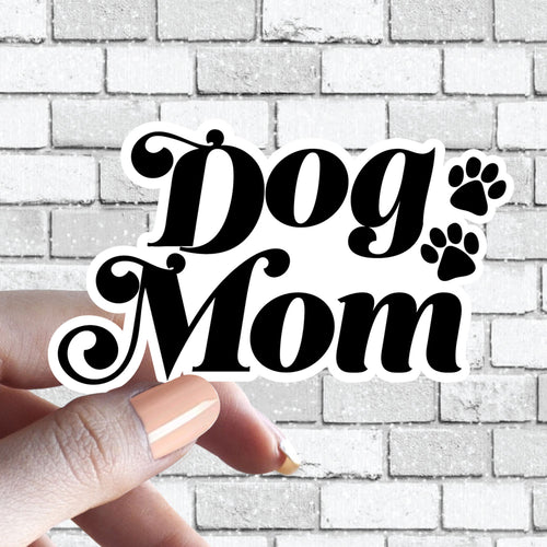 Groovy Dog Mom w/ Paws Sticker - Dog Parent Cute Retro Text Hippie Hipster Font