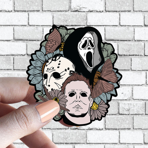 Happy Halloween Sticker - Horror Movie Floral Bouquet