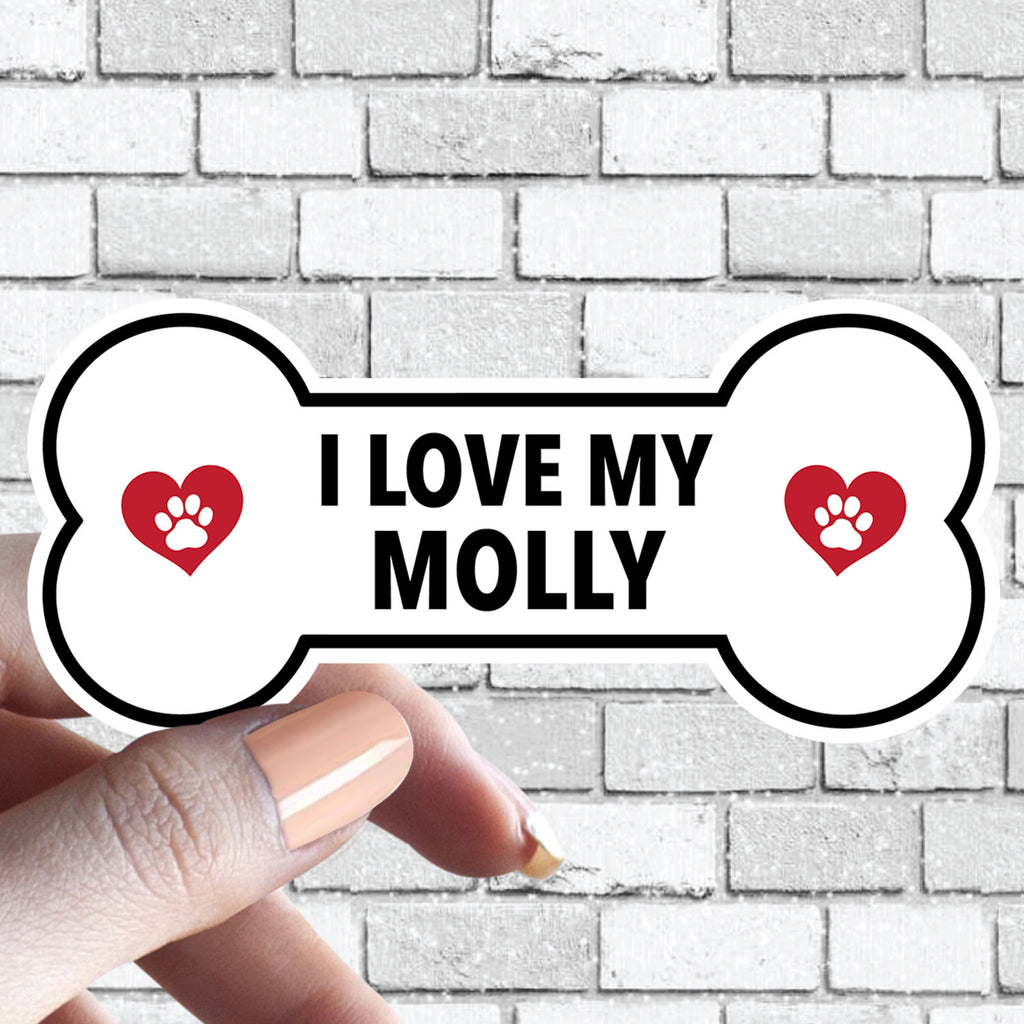 I Love My "Custom Text" - Dog Bone Sticker (Pick ANY Dog)- Dog Parent - Dog Grandparent