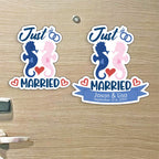 Custom Just Married - Cruise Magnet - Custom Name and Date - Nautical Design with Seahorses and Wedding Bands - Custom