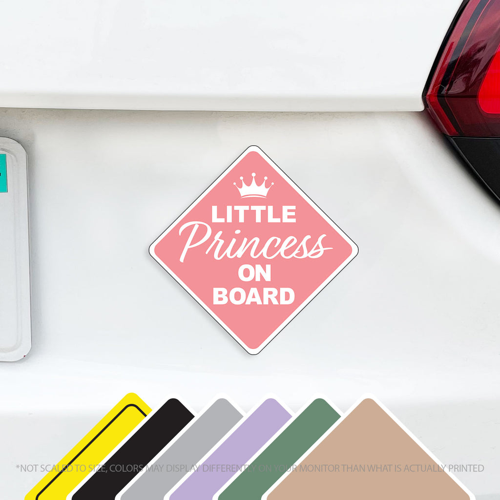 Little Princess on Board or Princesses Baby On Board Caution Magnet w/ Tiara Crown - Several Colors Available