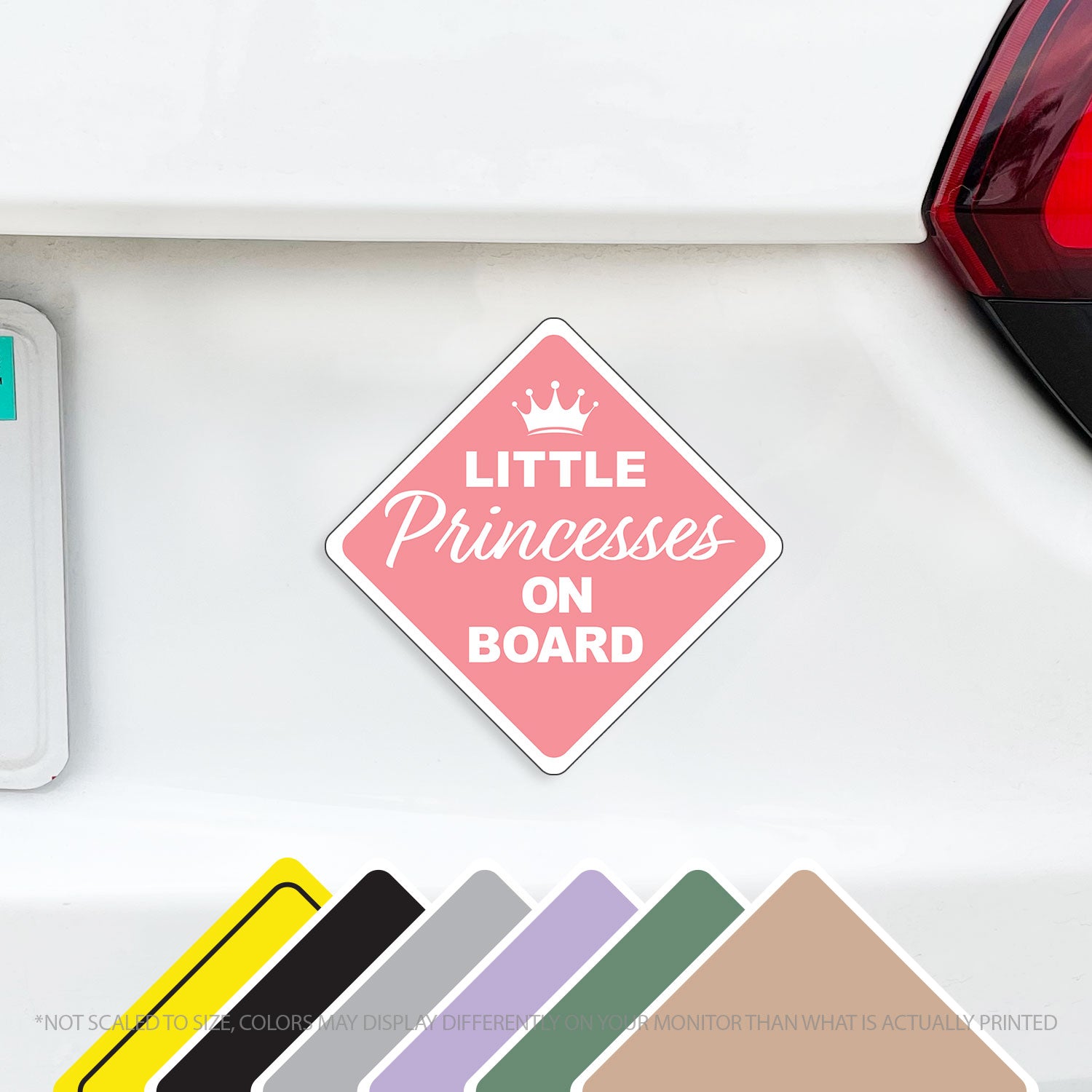 Little Princess on Board or Princesses Baby On Board Caution Magnet w/ Tiara Crown - Several Colors Available