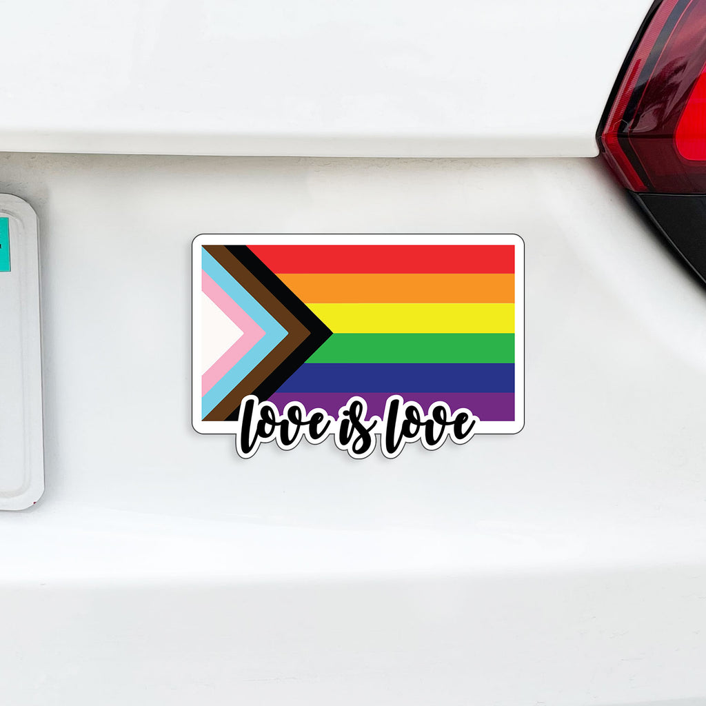 Pride LGBTQ+ Flag Magnets - Love is Love - Love Heart Flag - Rainbow Flag - Great for Car Magnet, Truck, Dishwasher, Whiteboard or Locker