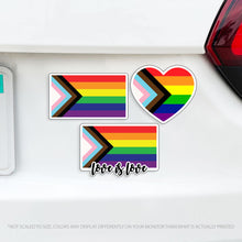 Load image into Gallery viewer, Pride LGBTQ+ Flag Magnets - Love is Love - Love Heart Flag - Rainbow Flag - Great for Car Magnet, Truck, Dishwasher, Whiteboard or Locker
