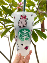 Load image into Gallery viewer, A Groovy Halloween - Spooky Season - Cute Pink Hippie Ghost Halloween Cold Cup Tumbler
