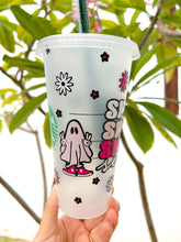 Load image into Gallery viewer, A Groovy Halloween - Spooky Season - Cute Pink Hippie Ghost Halloween Cold Cup Tumbler
