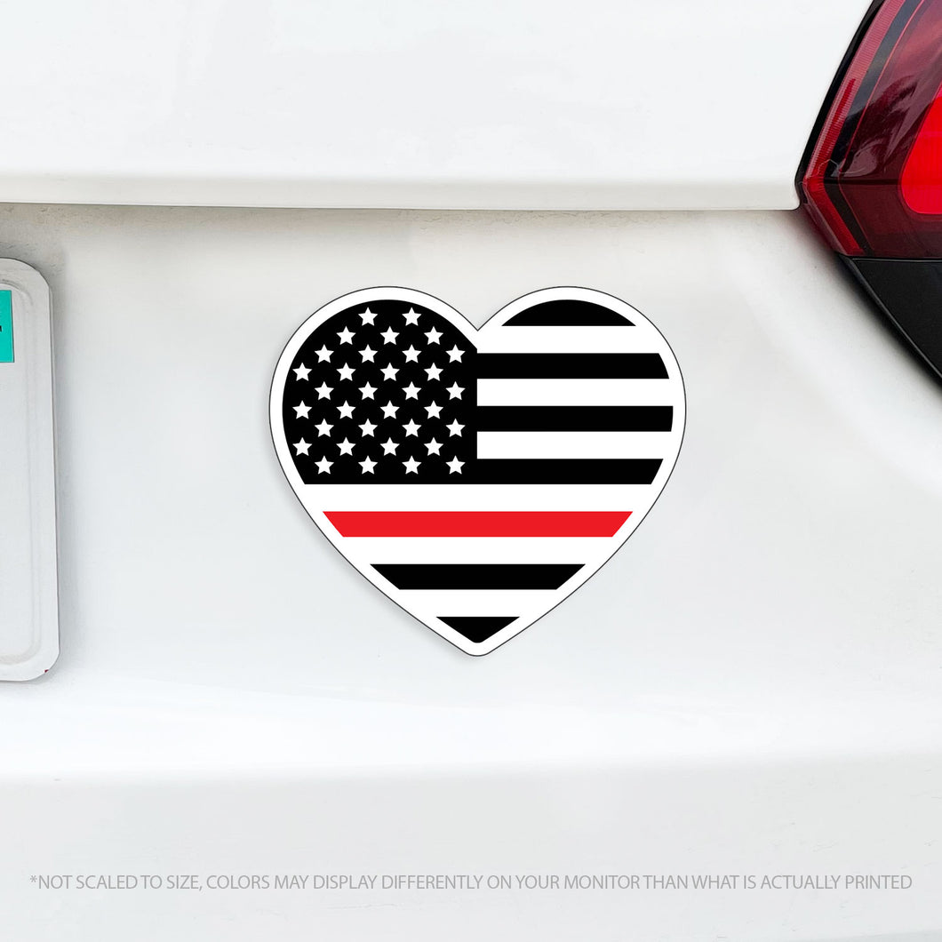 Red Line Heart Magnet - I Love My Country USA Flag Heart - Firefighter Wife