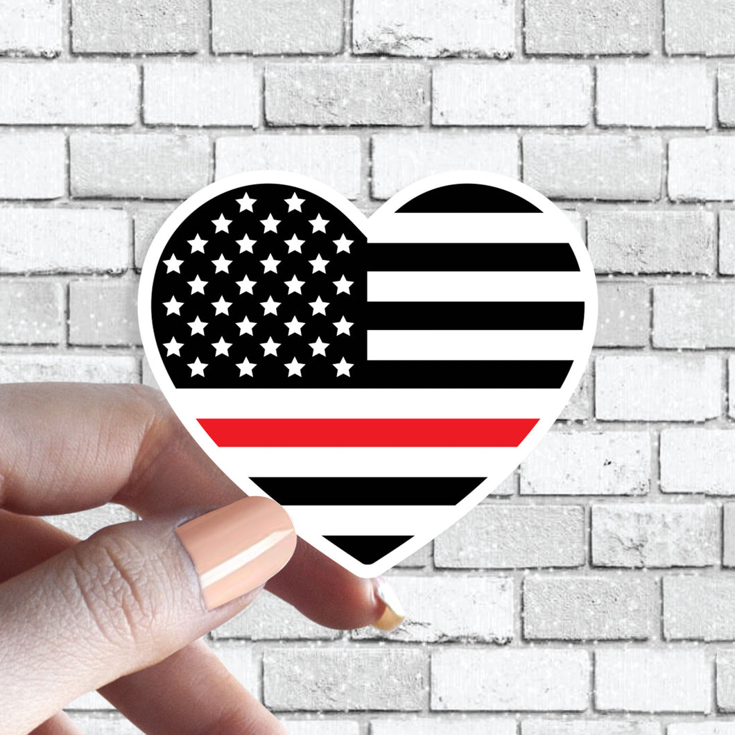 Red Line Heart American Flag US USA Country Sticker