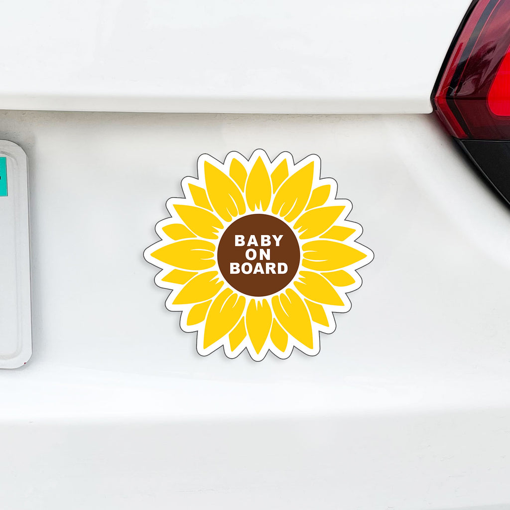 Cute Sunflower Baby On Board Magnet - w/ Additional Two 2" Flower Option