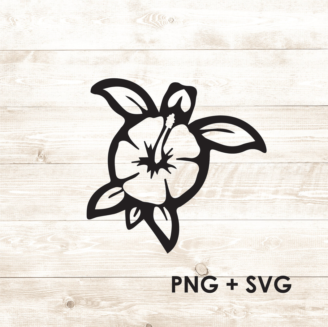 Hibiscus Flower Aloha Turtle - Sea Turtle - SVG + PNG - Digital Download