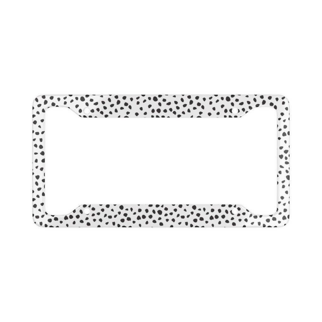 Dalmatian Pattern Dots Brush Strokes License Plate Frame - Black and White