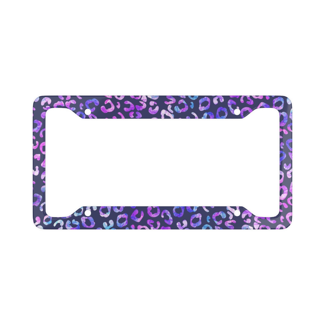 Cheetah Neon Leopard Vibrant Watercolor Checkered Pattern Boxes Squares License Plate Frame