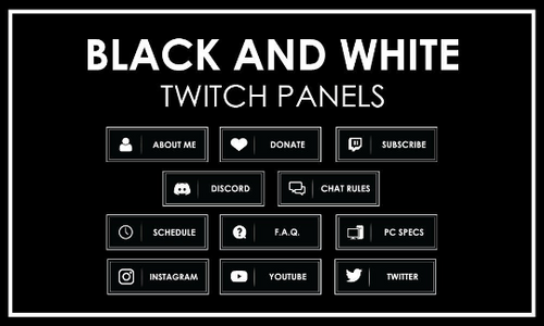 11 Black and White V2 Minimalistic Minimal - Twitch Profile Panels Set-Twitch-Too Sweet SVGs